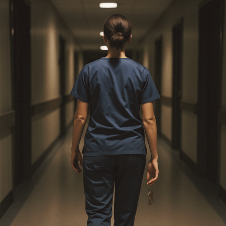 Nurse giving care on a night shift in a mental health ward