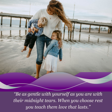  A women caring for 2 children on the beach 